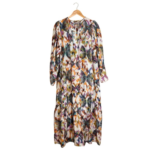 Maria Cher Maxi Dress Tie Neck Corset Lace Back Long Sleeve Multicolor, Size L - Picture 2 of 15